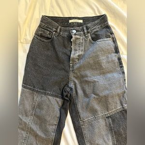 Pac Sun Eco Two-Tone Black denim high waisted straight leg jeans  - Size 24